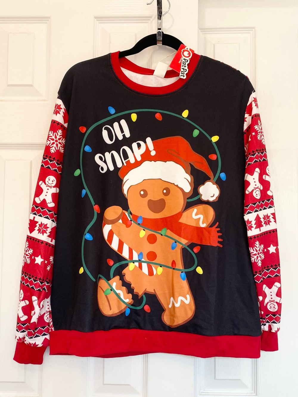 PatPat Women Black & Red Gingerbread and Holiday Lights  Sweatshirt, Size XL